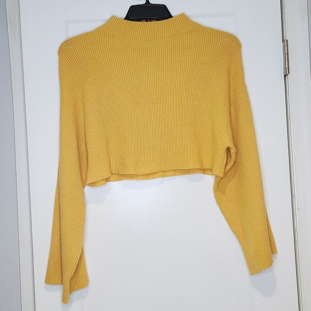 TWIIN Yellow Ribbed Oversized Cropped Mock Neck Sweater XS
